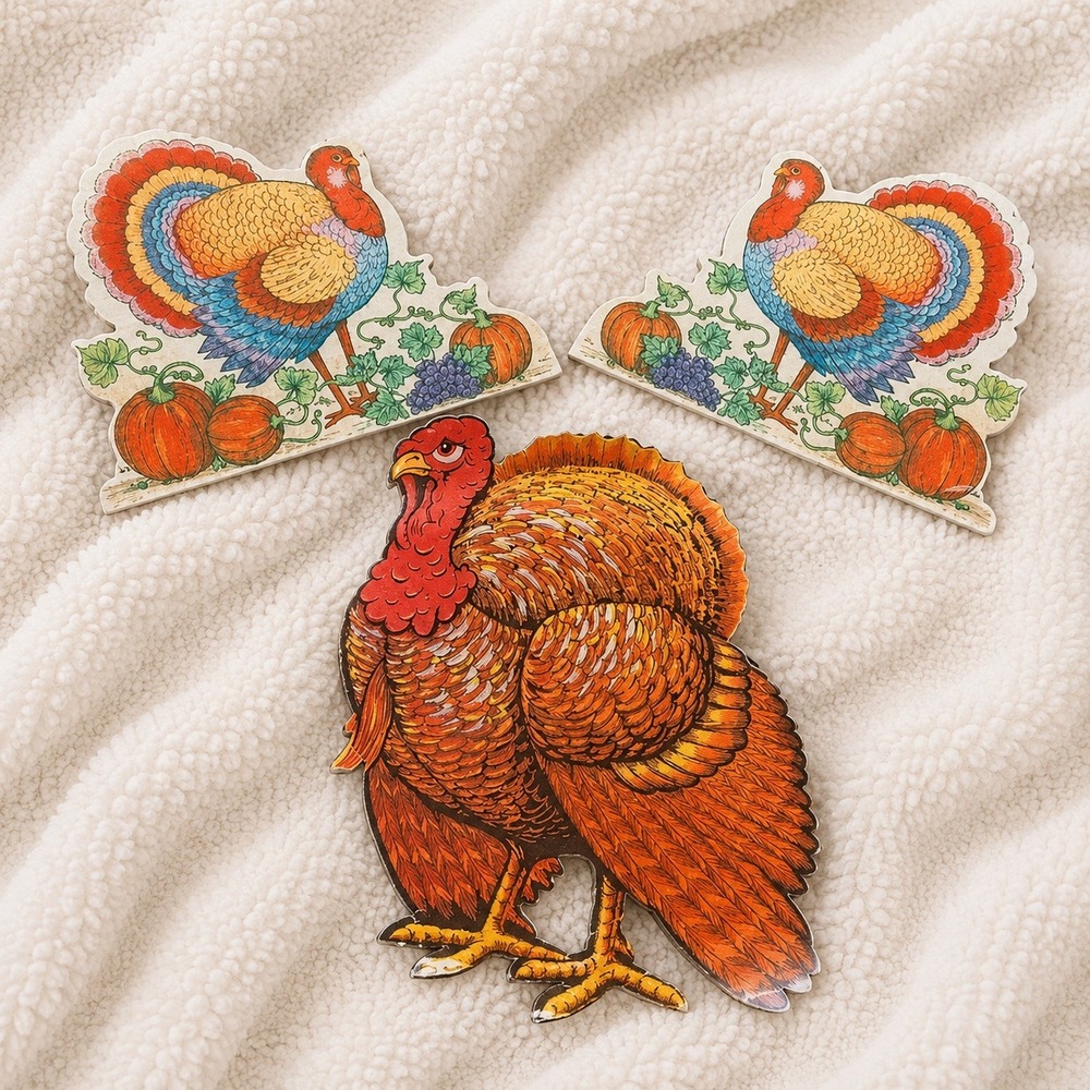 VTG Beistle Thanksgiving Turkey Cutouts Lot 3 Fall‎ Harvest Cardboard Decor